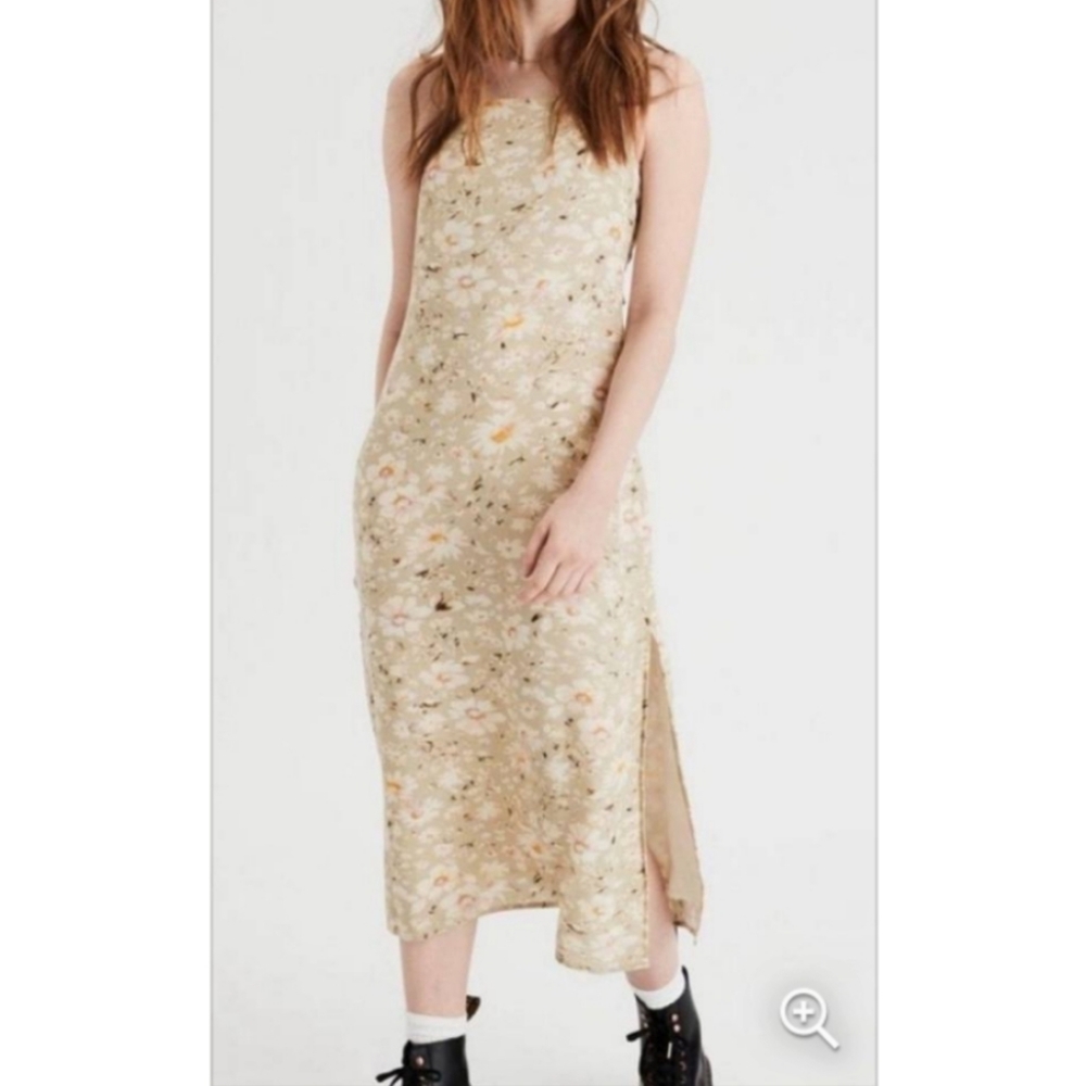 American Eagle sage green backless floral dress